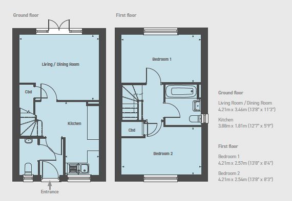 Floor plan 2 bedroom house - artist's impression subject to change